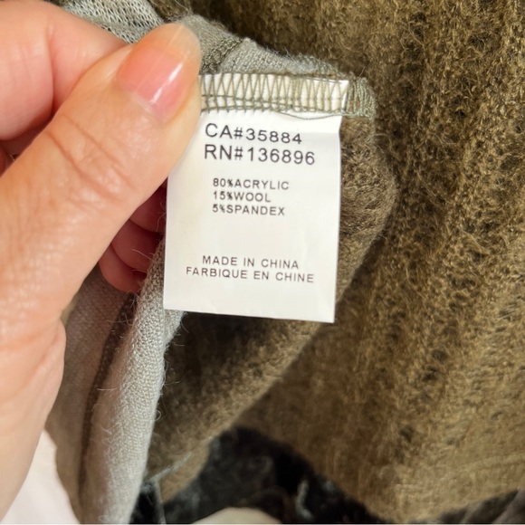 CATIVA Womens Multi-Pattern Pullover Sweater Olive Green Wool Blend XL Artsy - Picture 9 of 10